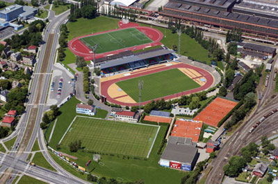 Letecký pohled na městský stadion v Ostravě